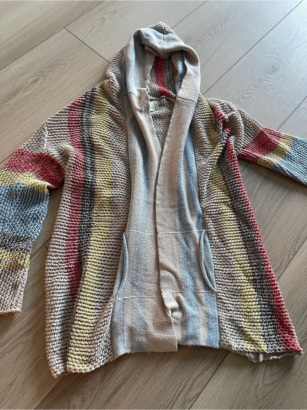Striped Hooded Open-Front Women’s Sweater Cardigan - Multi Color